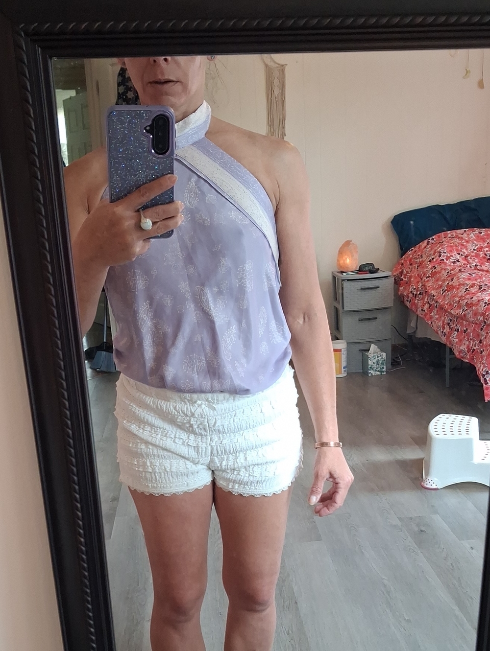 Free People Lavender Bandana Print Halter Top Bodysuit with White Trim Like New